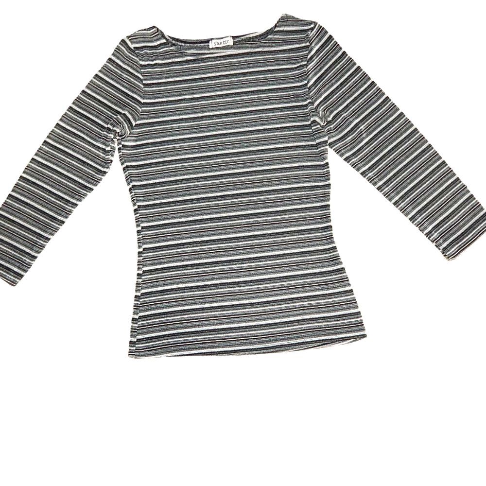 STAR CCC women's medium vintage gray black white stretchy striped blouse - Picture 1 of 6
